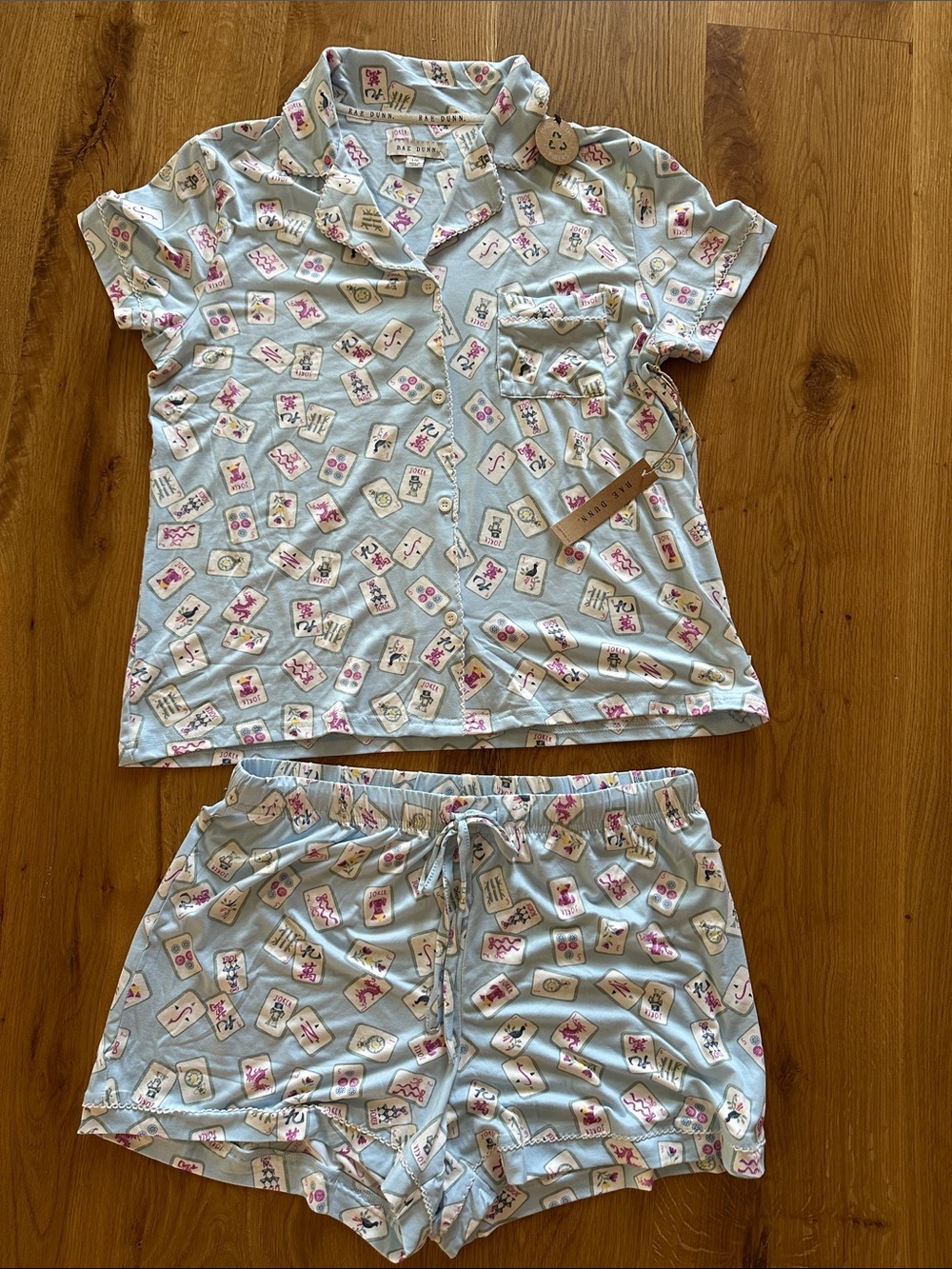 NWT Rae Dunn Mahjong Soft Pajamas, Short Sleeve Top And Shorts, Large